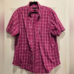 Men's Van Heusen Pink & White Short Sleeve Button Down, Size L